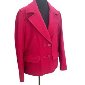 Lacoste Women's Double-Breasted Pea Coat - Red EUC size 44/14